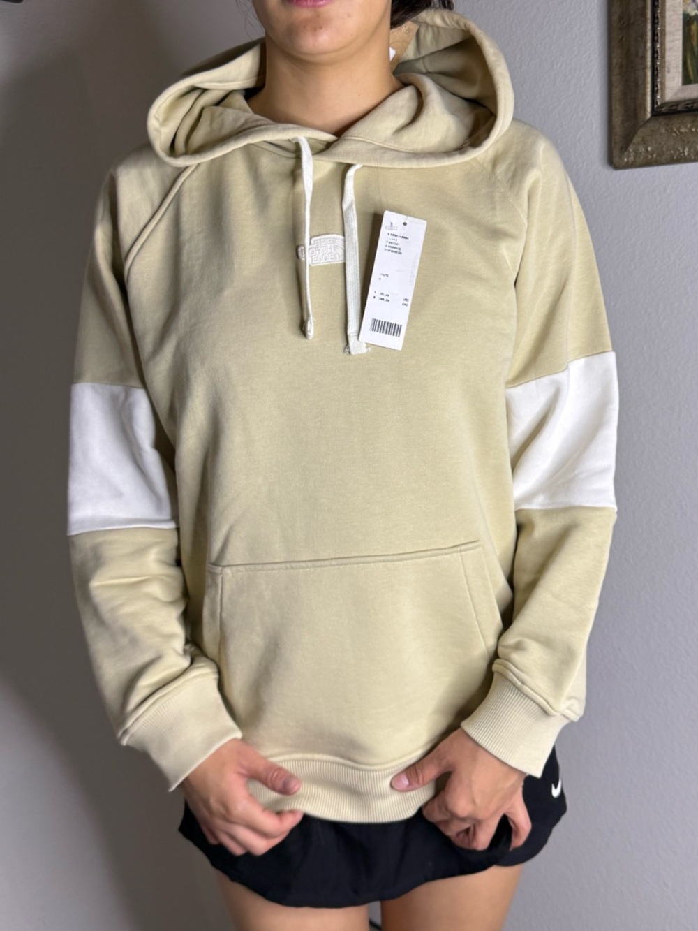 The North Face Beige and White Colorblock Hoodie Sweatshirt